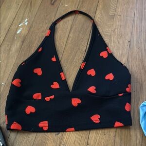 Black Halter Top with Red Heart Pattern